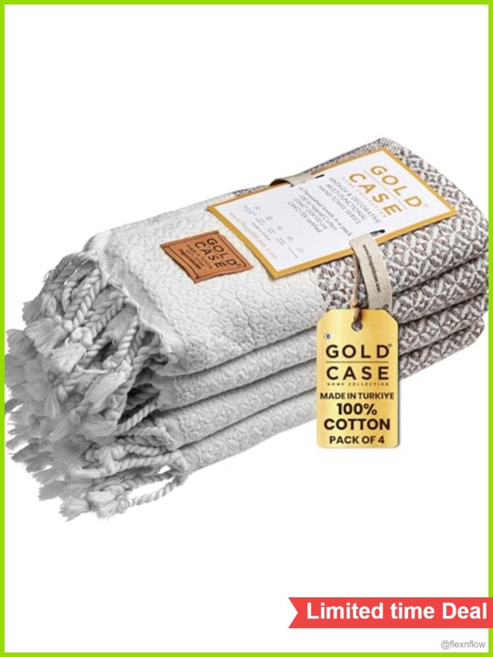 Turkish Cotton Hand Towels Set of 4 20x40 Quick Dry OEKO-TEX Bathroom Kitchen